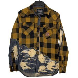 The Heritage America 1776 Plaid LS Shirt w/ Distressed Denim Accents Mens SZ M